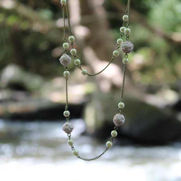 Jewelry - Long Drape Layered Rose Pearl Scattered Necklace